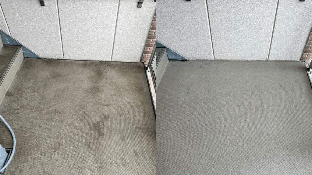 マンション共用部の高圧洗浄作業の効果がわかるように作業前と後でh比較(定期清掃)